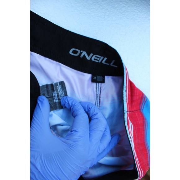 O'Neill Board Short Men's 31 Red/Blue Striped Logo Embroidered Beach Swim Surf - Picture 4 of 7